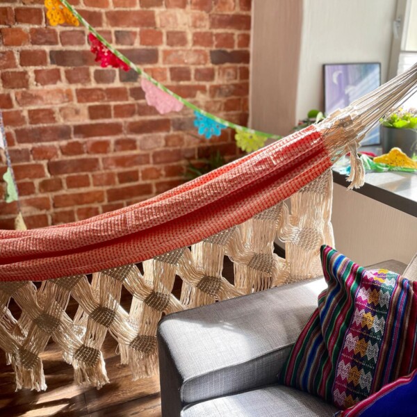 Fringe hammock in a living room